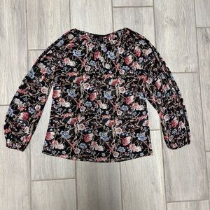 White House Black Market Black Floral Pheasant Blouse – Size 0